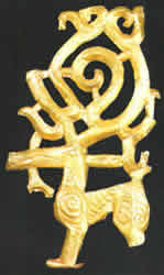 Одноплоскостная скульптура оленя. Золото, серебро, бронза, дерево. 4 в. до н. э.